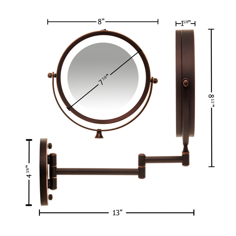 Antique Bronze 8.5" LED Wall Mounted Magnifying Mirror