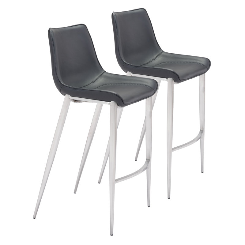 Transitional Magnus 20.7" Black Metal Bar Stool with Silver Accents
