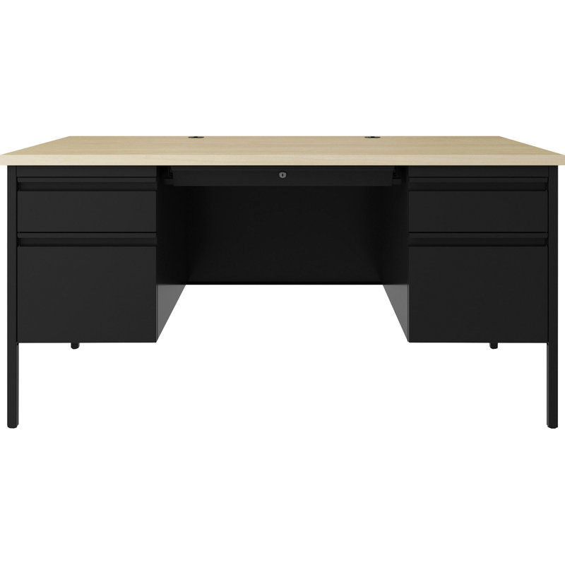 Black Steel Executive Desk with Maple Laminate Top and Filing Cabinets