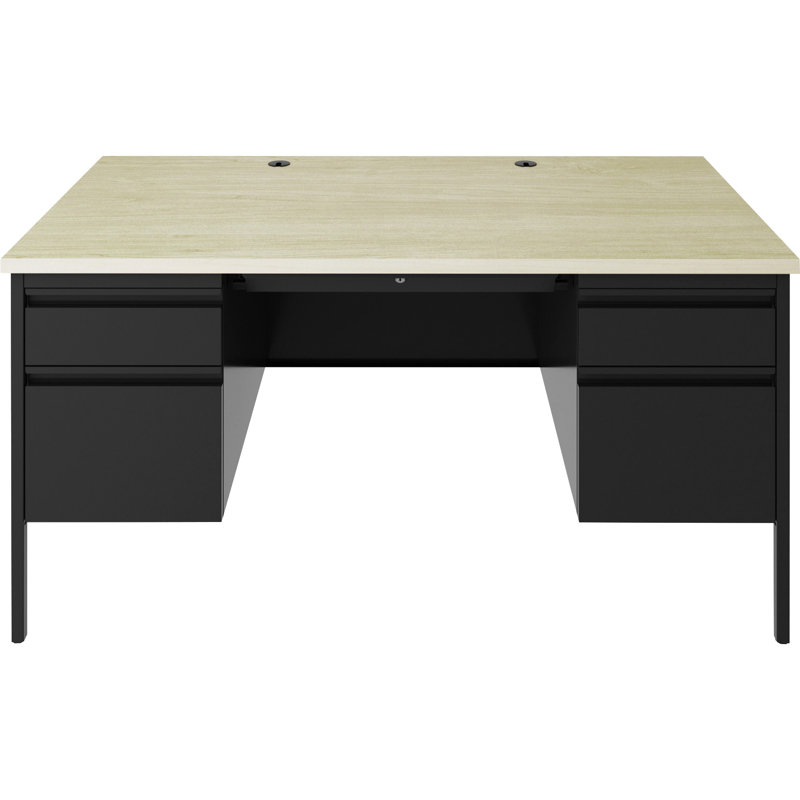 Black Steel Executive Desk with Maple Laminate Top and Filing Cabinets