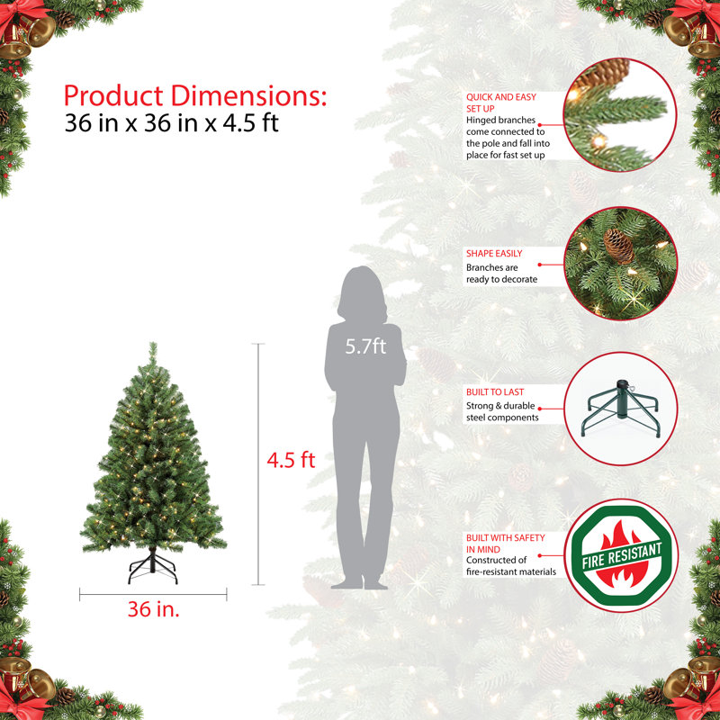 7.5' Green Grand Fir Artificial Christmas Tree with Warm Lights
