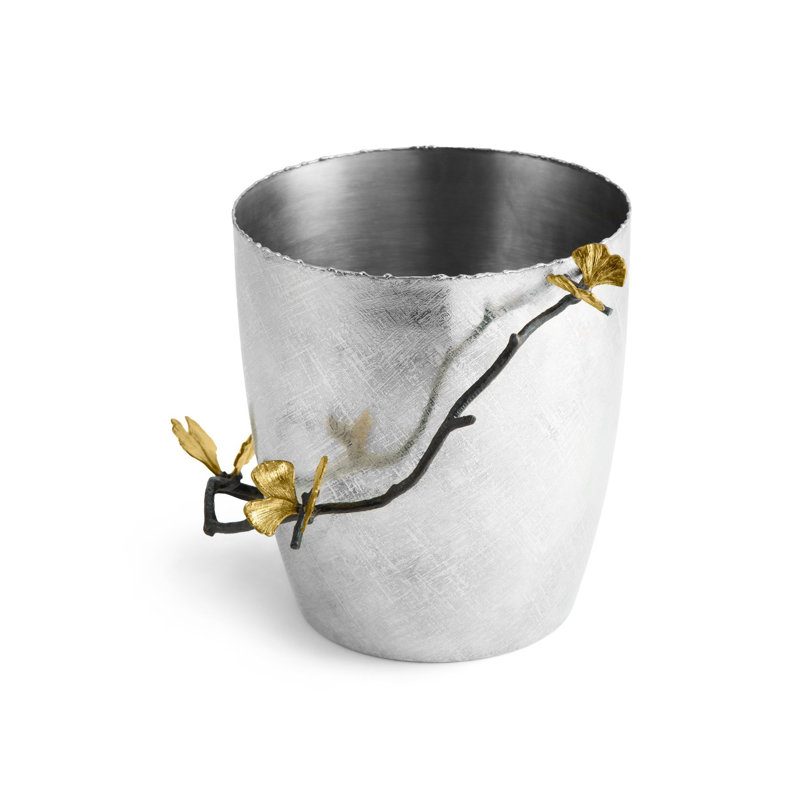 Handmade Bronze Butterfly Ginkgo Round Decorative Bucket