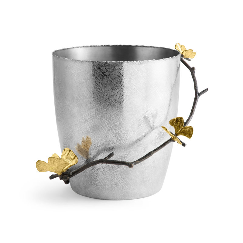 Handmade Bronze Butterfly Ginkgo Round Decorative Bucket