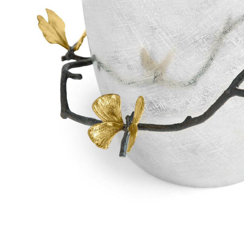 Handmade Bronze Butterfly Ginkgo Round Decorative Bucket