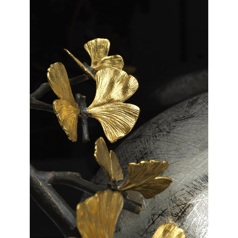 Silver Metallic Gray Butterfly Ginkgo Metal Table Vase