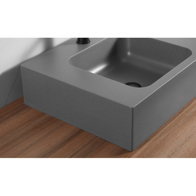 Gray Solid Surface Wall-Mount Rectangular Bathroom Sink