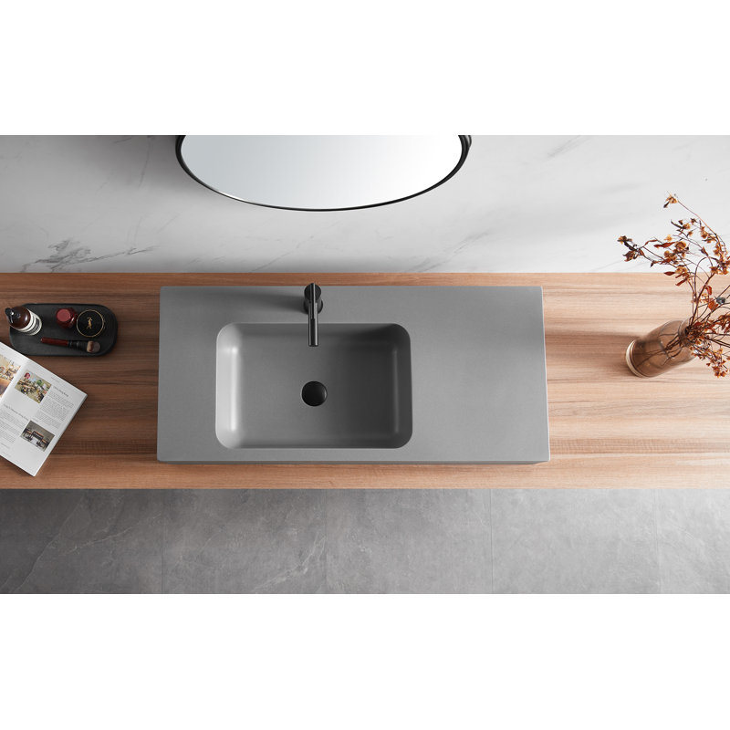 Gray Solid Surface Wall-Mount Rectangular Bathroom Sink
