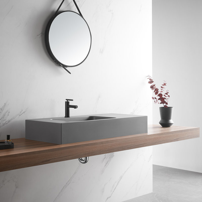 Gray Solid Surface Wall-Mount Rectangular Bathroom Sink