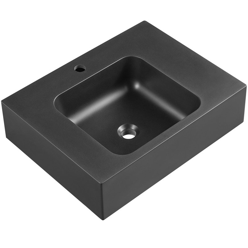 Matte Black Granite Wall-Mount Square Bathroom Sink