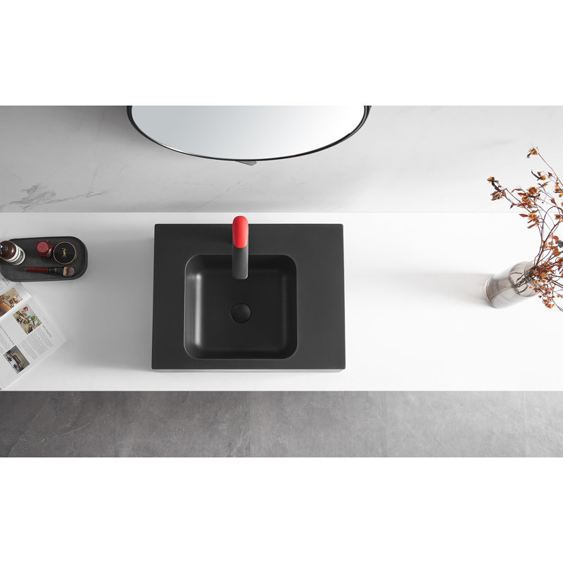 Matte Black Granite Wall-Mount Square Bathroom Sink