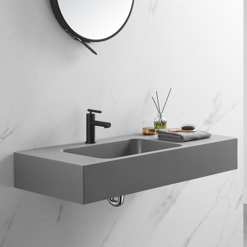 Gray Solid Surface Wall-Mount Rectangular Bathroom Sink