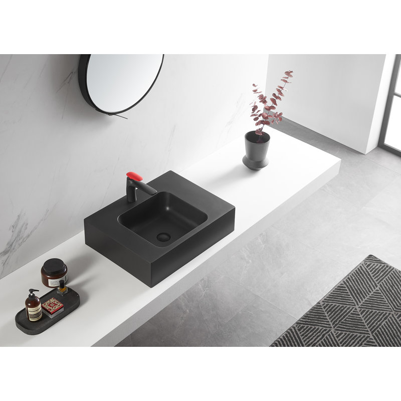 Matte Black Granite Wall-Mount Square Bathroom Sink