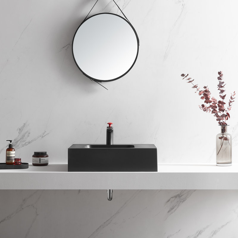 Matte Black Granite Wall-Mount Square Bathroom Sink