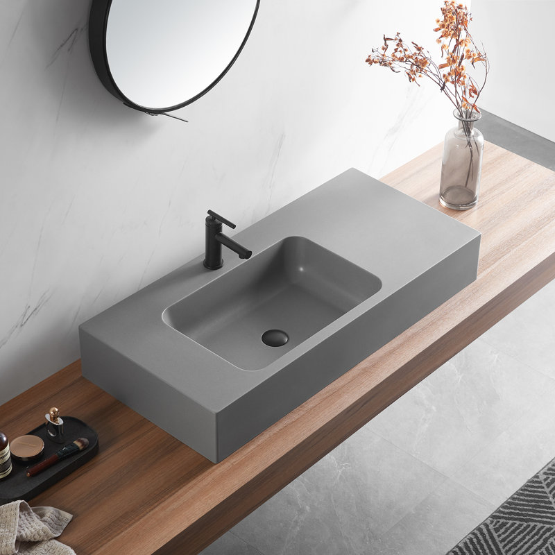 Gray Solid Surface Wall-Mount Rectangular Bathroom Sink