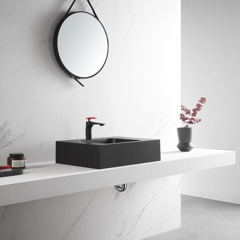Matte Black Granite Wall-Mount Square Bathroom Sink