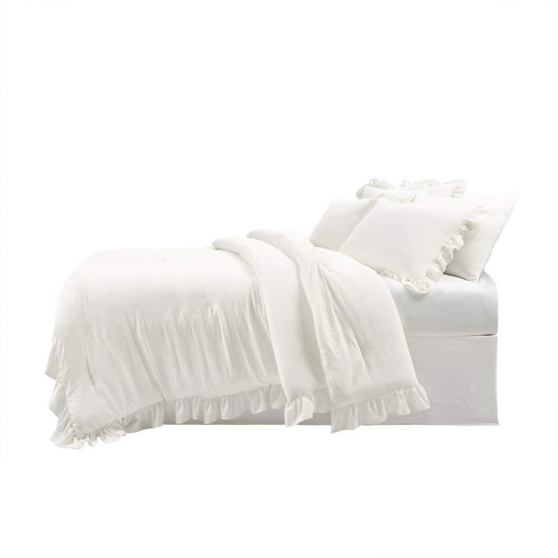 White Polyester Ruffled Twin Daybed Comforter Set
