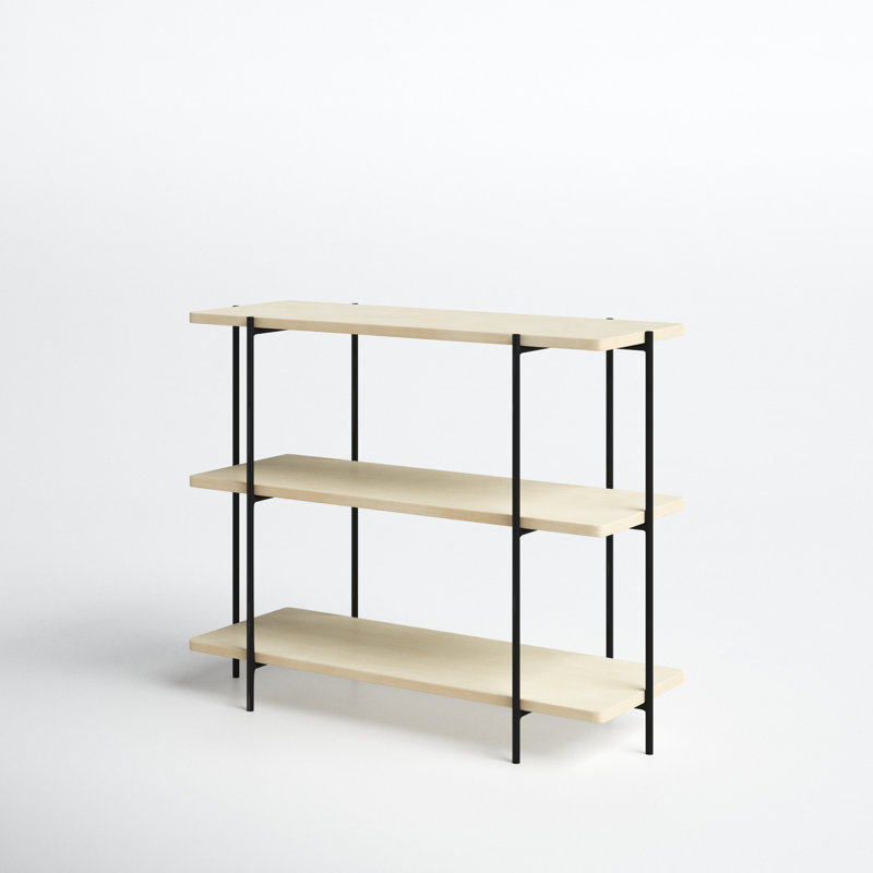 Beige Wood and Black Metal 2-Shelf Console Table