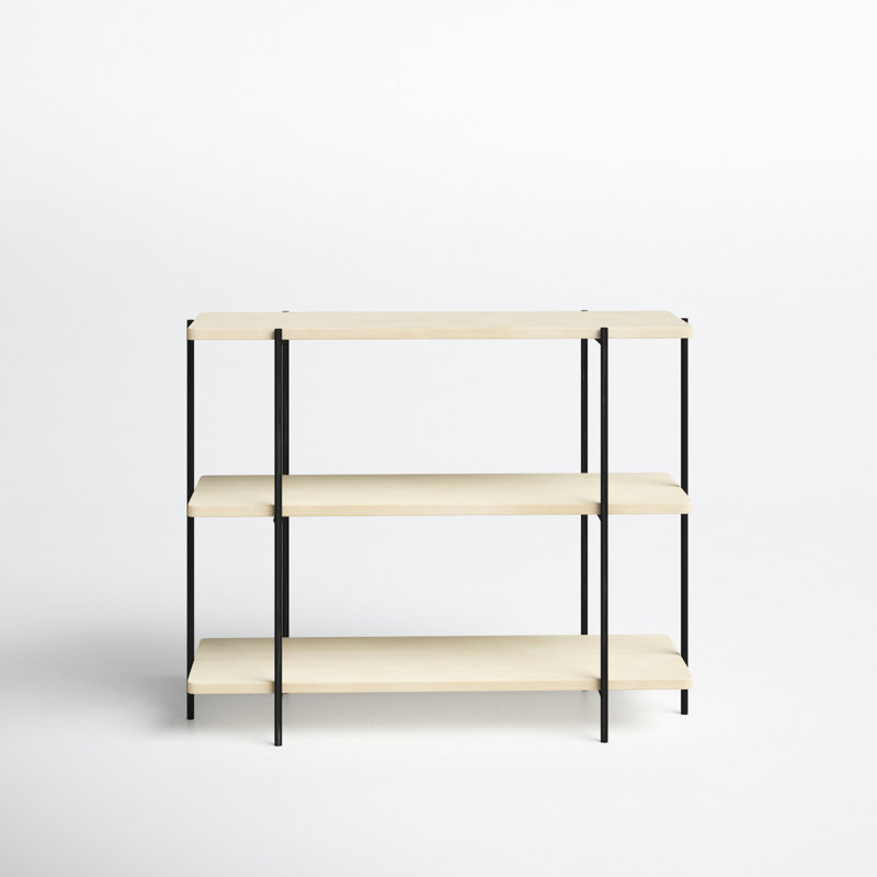 Beige Wood and Black Metal 2-Shelf Console Table