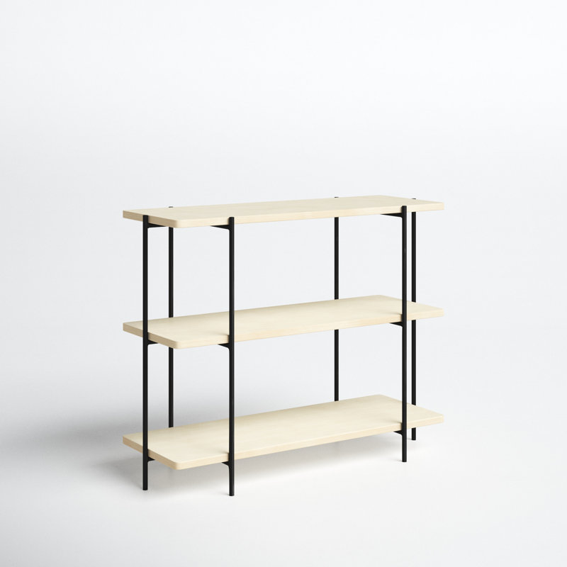 Beige Wood and Black Metal 2-Shelf Console Table