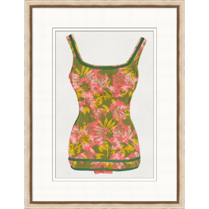 Gold Framed Vintage Floral Swimsuit Watercolor Print