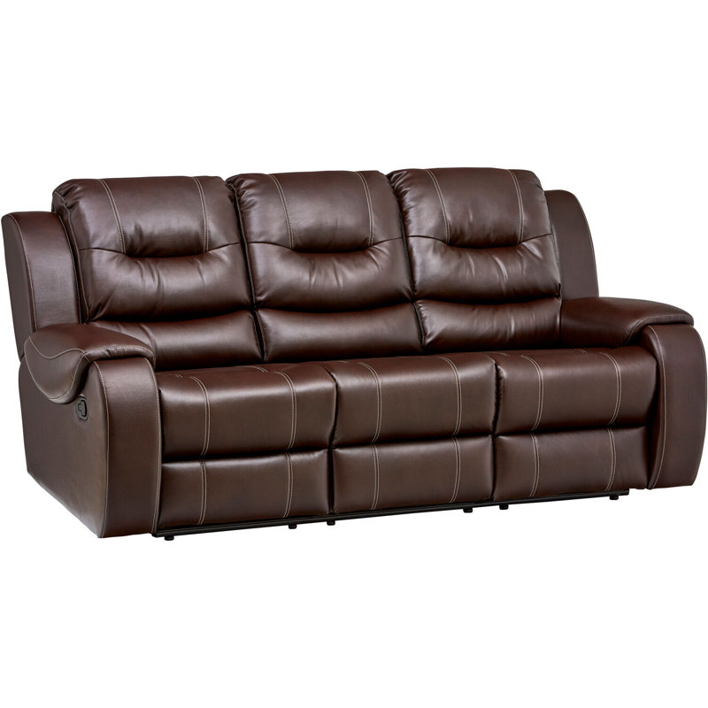 Rustic Brown Faux Leather Tufted Reclining Sofa with Metal Legs