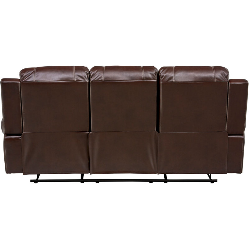 Rustic Brown Faux Leather Tufted Reclining Sofa with Metal Legs