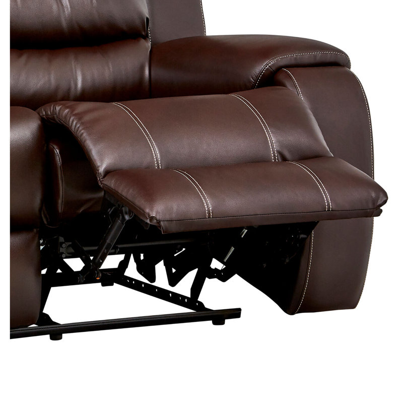 Rustic Brown Faux Leather Tufted Reclining Sofa with Metal Legs