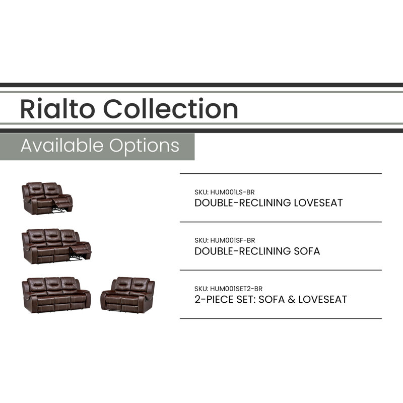 Rustic Brown Faux Leather Tufted Reclining Sofa with Metal Legs