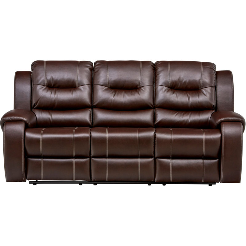 Rustic Brown Faux Leather Tufted Reclining Sofa with Metal Legs