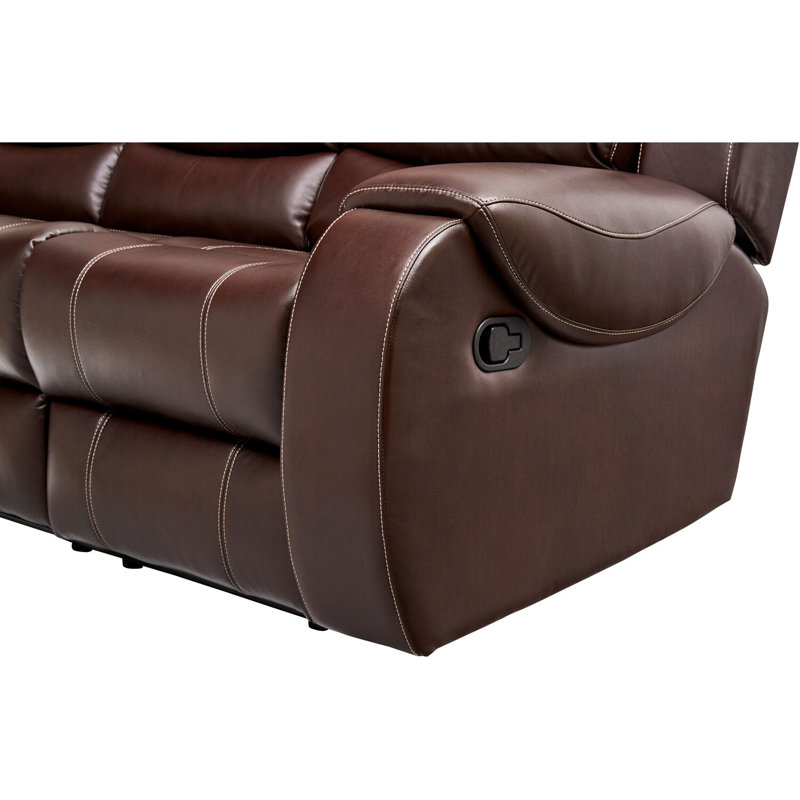 Rustic Brown Faux Leather Tufted Reclining Sofa with Metal Legs