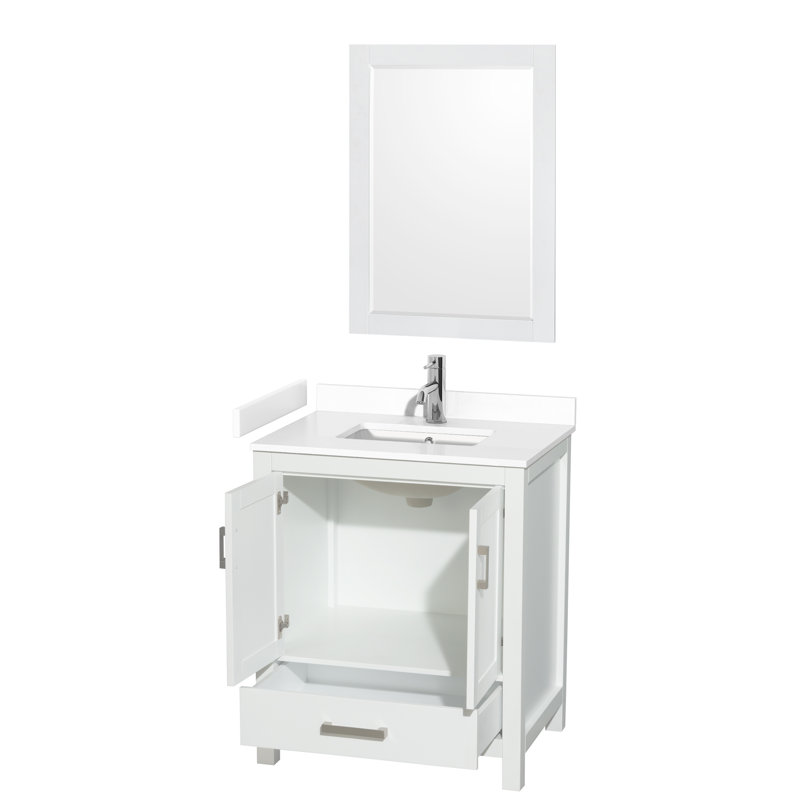 Sheffield 30" White Bathroom Vanity Set with Cultured Marble Top and Mirror