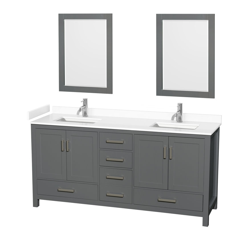 Sheffield 78.5" Dark Gray Solid Wood Double Bathroom Vanity Base