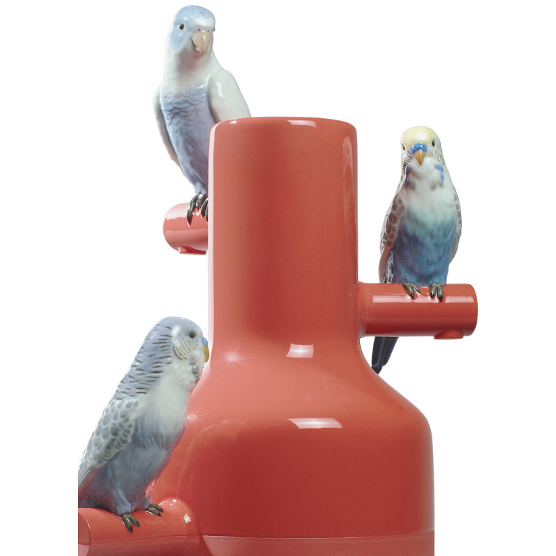 Coral Porcelain Vase with Decorative Parrots