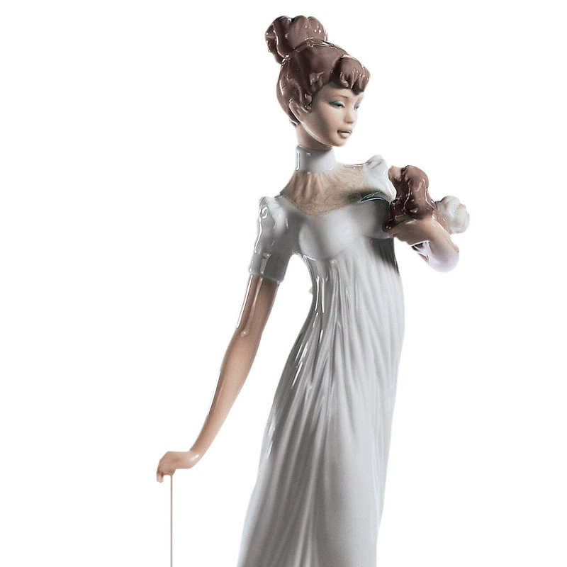 Elegant Porcelain Lady with Puppy Figurine, Soft Pastel