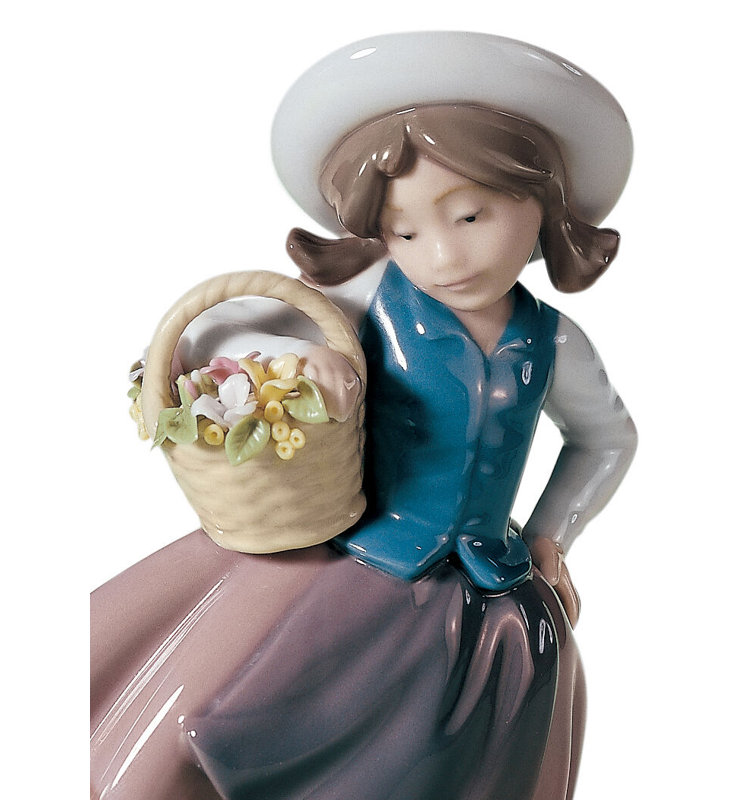 Spring Blossom Porcelain Girl with Flower Basket Figurine