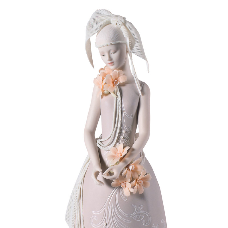 Elegant Porcelain Woman Figurine with Floral Dress