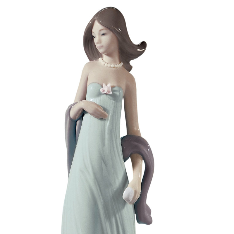 Elegant Pale Blue Porcelain Woman Figurine, 8 Inches