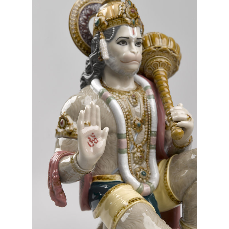 Glazed Porcelain Hanuman Figurine with Enamel Finish