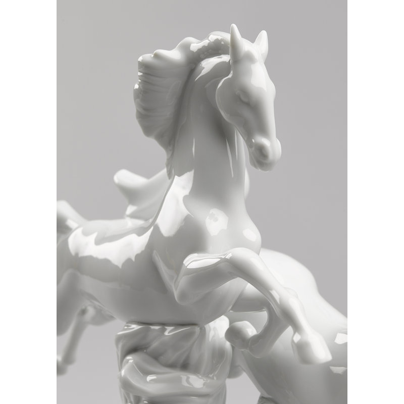 White Porcelain Galloping Horses Figurine