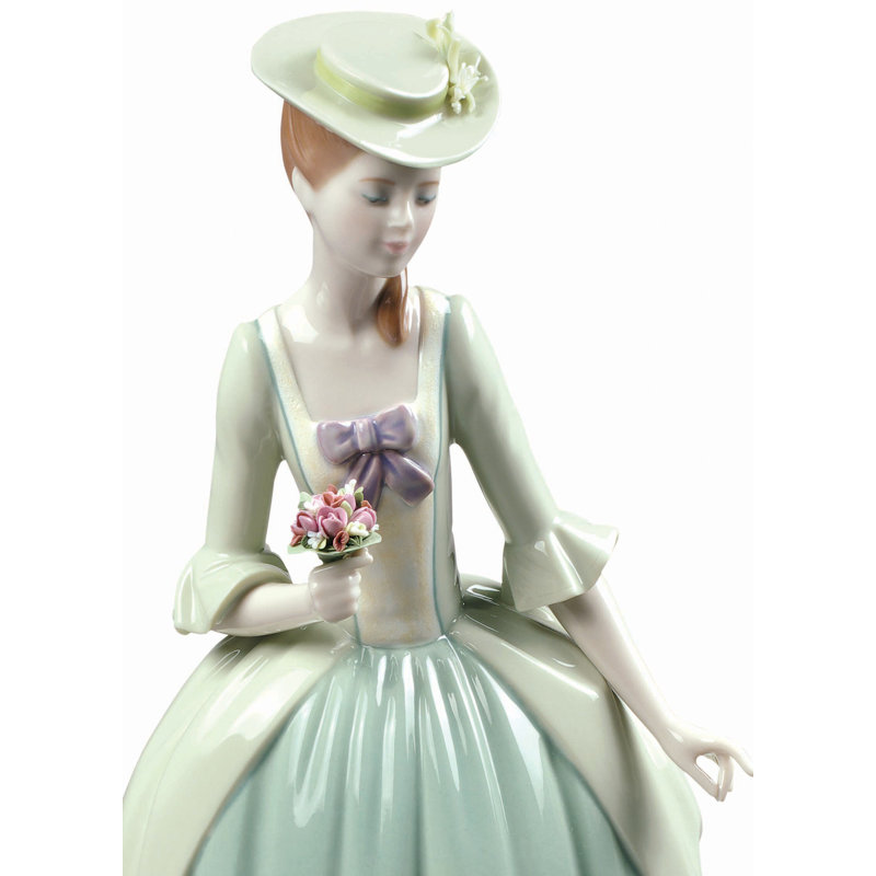 Elegant Pastel Porcelain Lady Figurine with Flowers