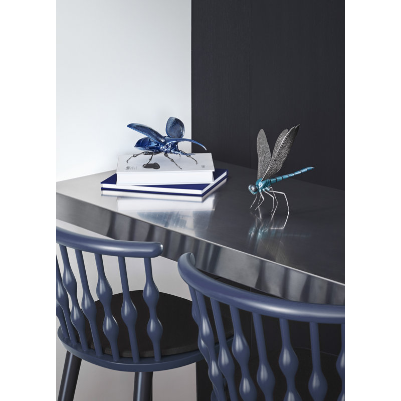 Blue Porcelain Hercules Beetle Sculpture with Brass Legs