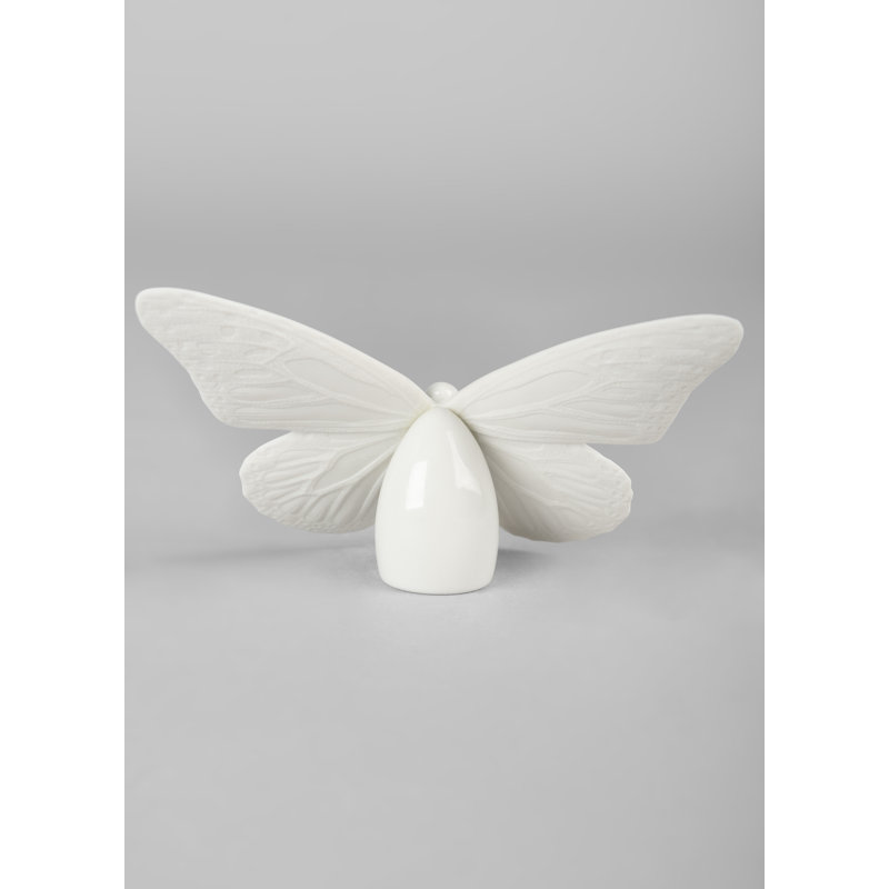 Glossy White and Gold Porcelain Butterfly Figurine