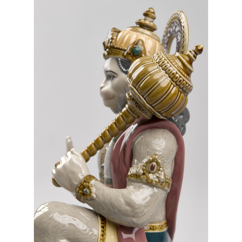 Glazed Porcelain Hanuman Figurine with Enamel Finish