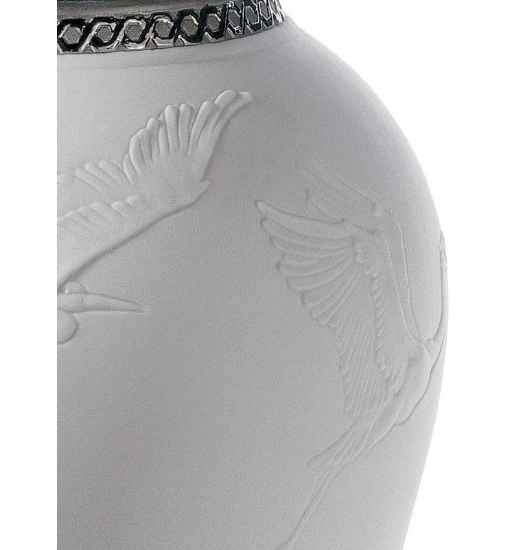Elegant Herons Realm Porcelain Table Vase in Silver Lustre