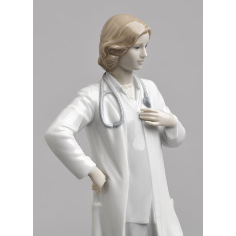 Glossy Porcelain Female Doctor Figurine with Stethoscope