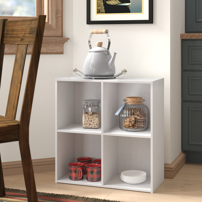 Bright White Wooden 4-Cube Stackable Bookcase for Kids