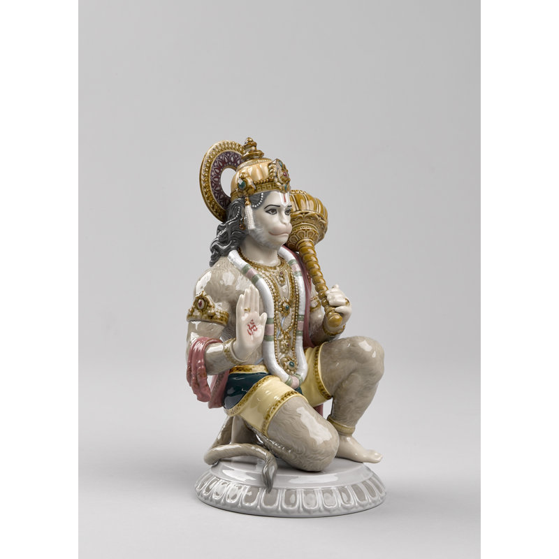 Glazed Porcelain Hanuman Figurine with Enamel Finish