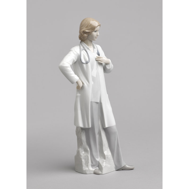 Glossy Porcelain Female Doctor Figurine with Stethoscope