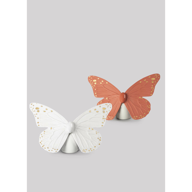 Glossy White and Gold Porcelain Butterfly Figurine
