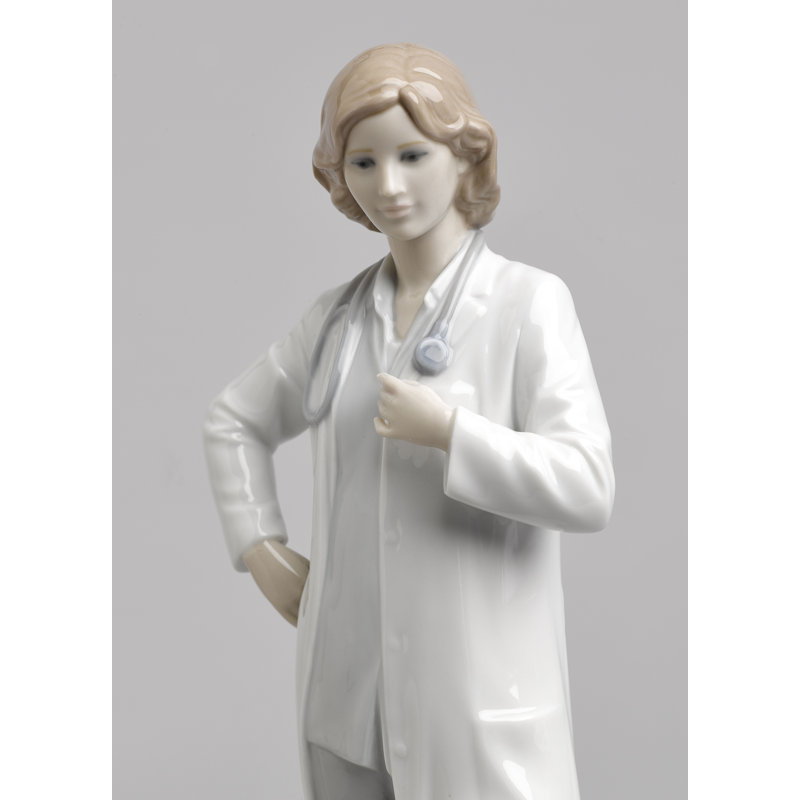Glossy Porcelain Female Doctor Figurine with Stethoscope